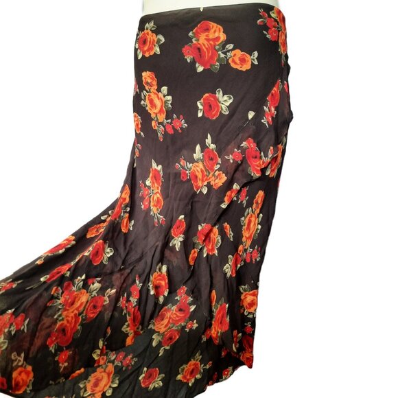 Y2K Floral Maxi Skirt Womens Size XL Brown Boho Hippie Fairy Whimsigoth Romantic - Picture 1 of 8